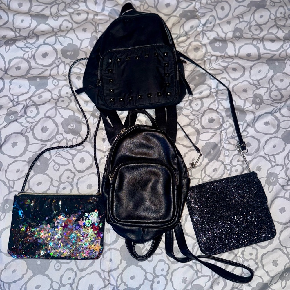 Lot of 4 Girl’s Black Bags Mini Backpacks and Crossbody Bags GUC